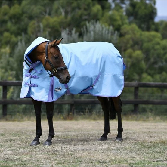 Weatherbeeta Winterdecke Comfitec Classic Combo Neck Medium/Lite 600D 100g Hellblau/Lila – Bild 2